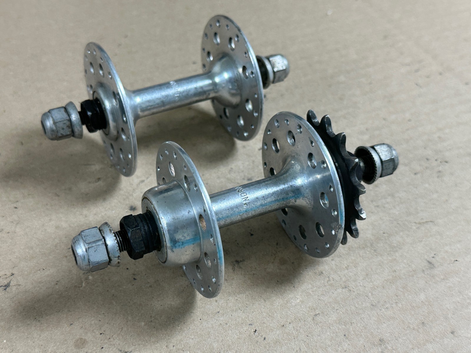 Vintage Normandy High Flange Track Hub Set, 36 Hole, 97/116mm OLD, 15t Cog