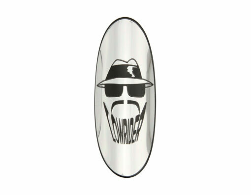 VINTAGE LOWRIDER HEAD NAMEPLATE IN CHROME/BLACK.