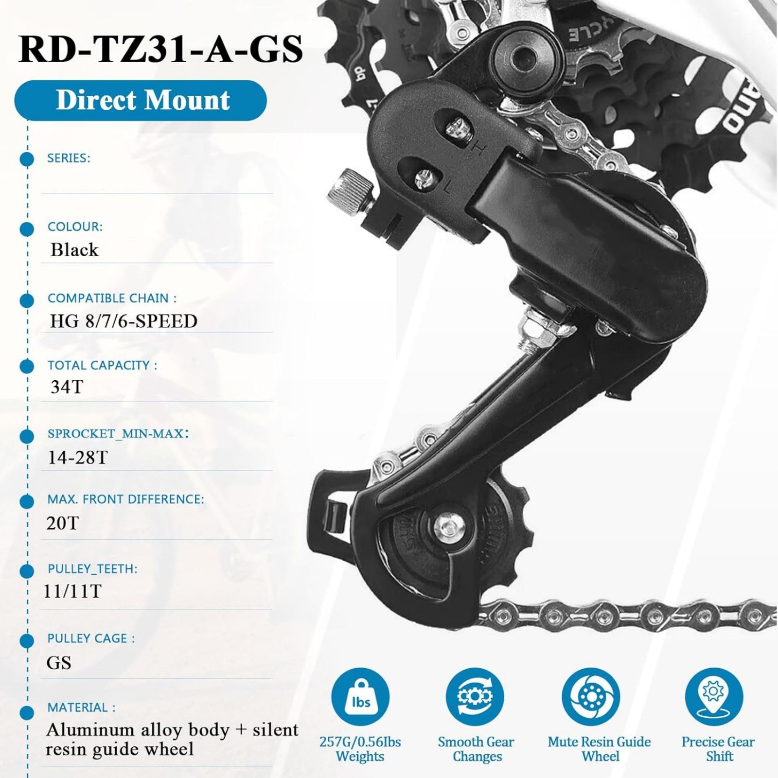 New 6/7/8 Speed Rear Derailleur For Shimano RD-TZ31 HG Chain 20T Max Front