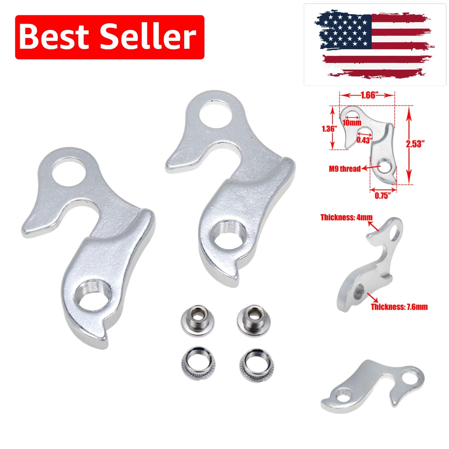 2 Pcs Universal Bicycle Bike Derailleur Hanger Frame Gear Tail Hook, Silver Tone