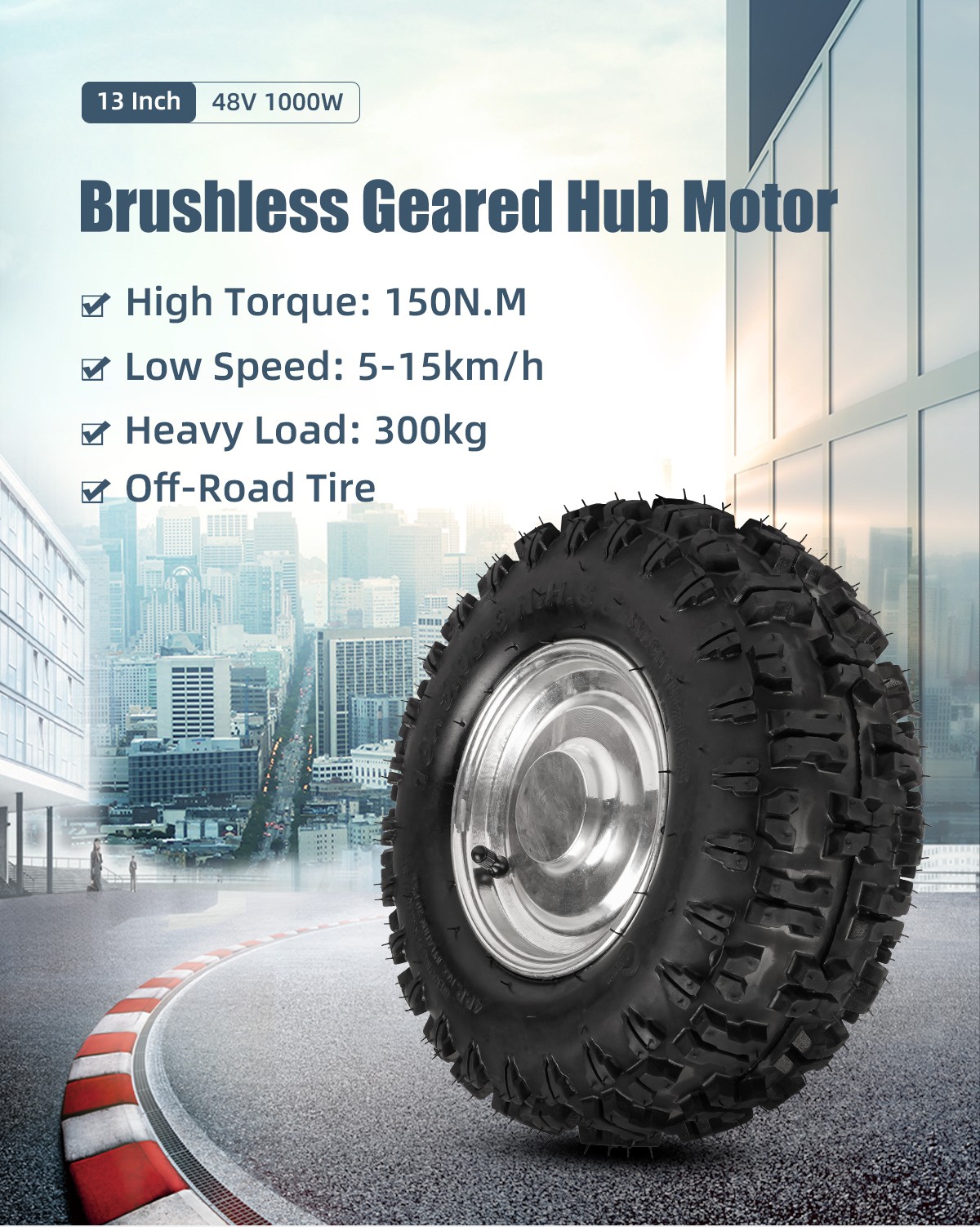 13 Inch 48V High-Torque 150N.m Low-Speed 5-15Km/h Electric Hub Motor