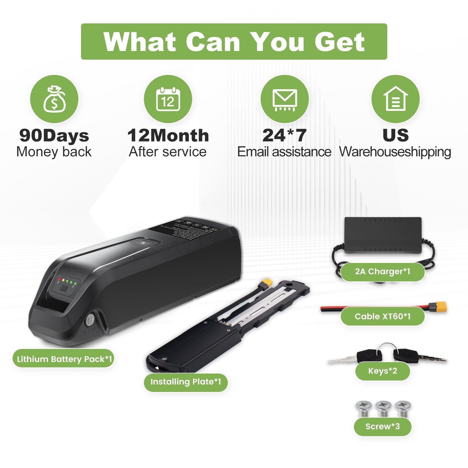 UUG 4PIN 48V 10Ah/15Ah Ebike Lithium Battery For 200W-1000W Motors US