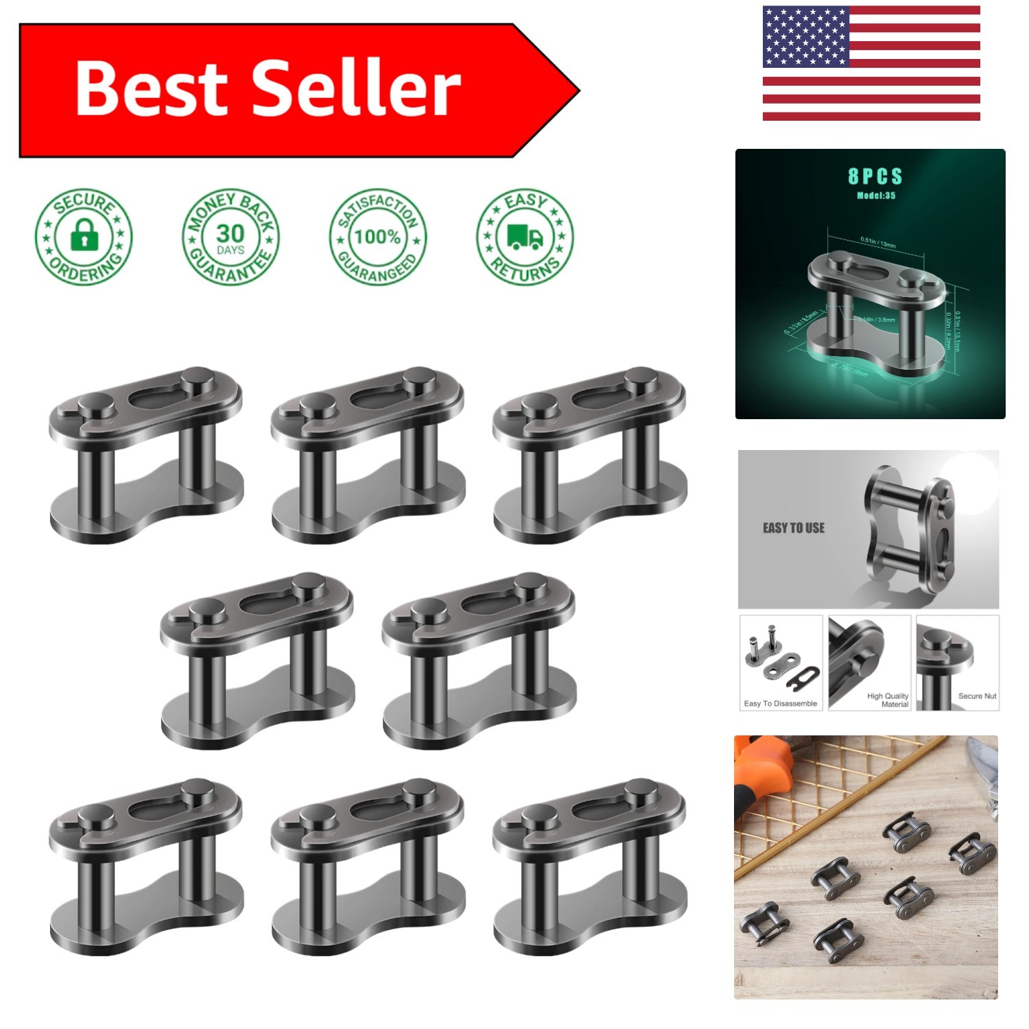 Heavy Duty 8PCS Steel Chain Links – Perfect for Bikes and Mini ATVs – Size #35