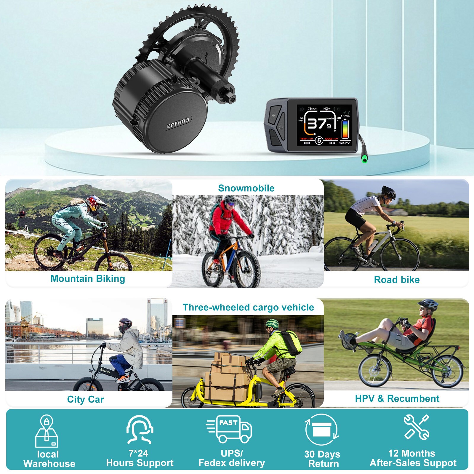 48V500W68-73mm Bafang Mid Motor DIY Conversion Kits 8FUN For Electric Bike