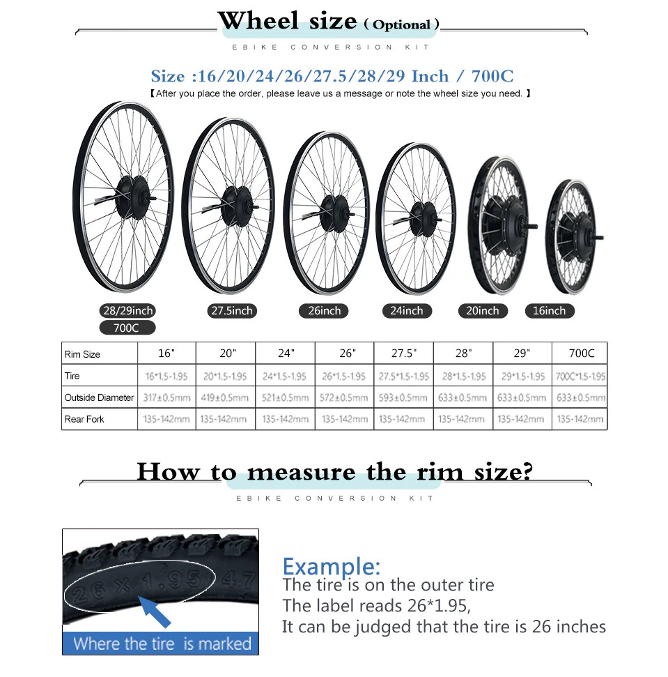 250W 350W 500W 1000W 1500W 2000W MTB Ebike Front Rear Wheel Motor Conversion Kit