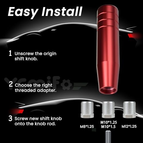 Long Shift Knob, 5.12″ Lightweight Car Gear Shifter 5.12“-(4 Adapters)-Red