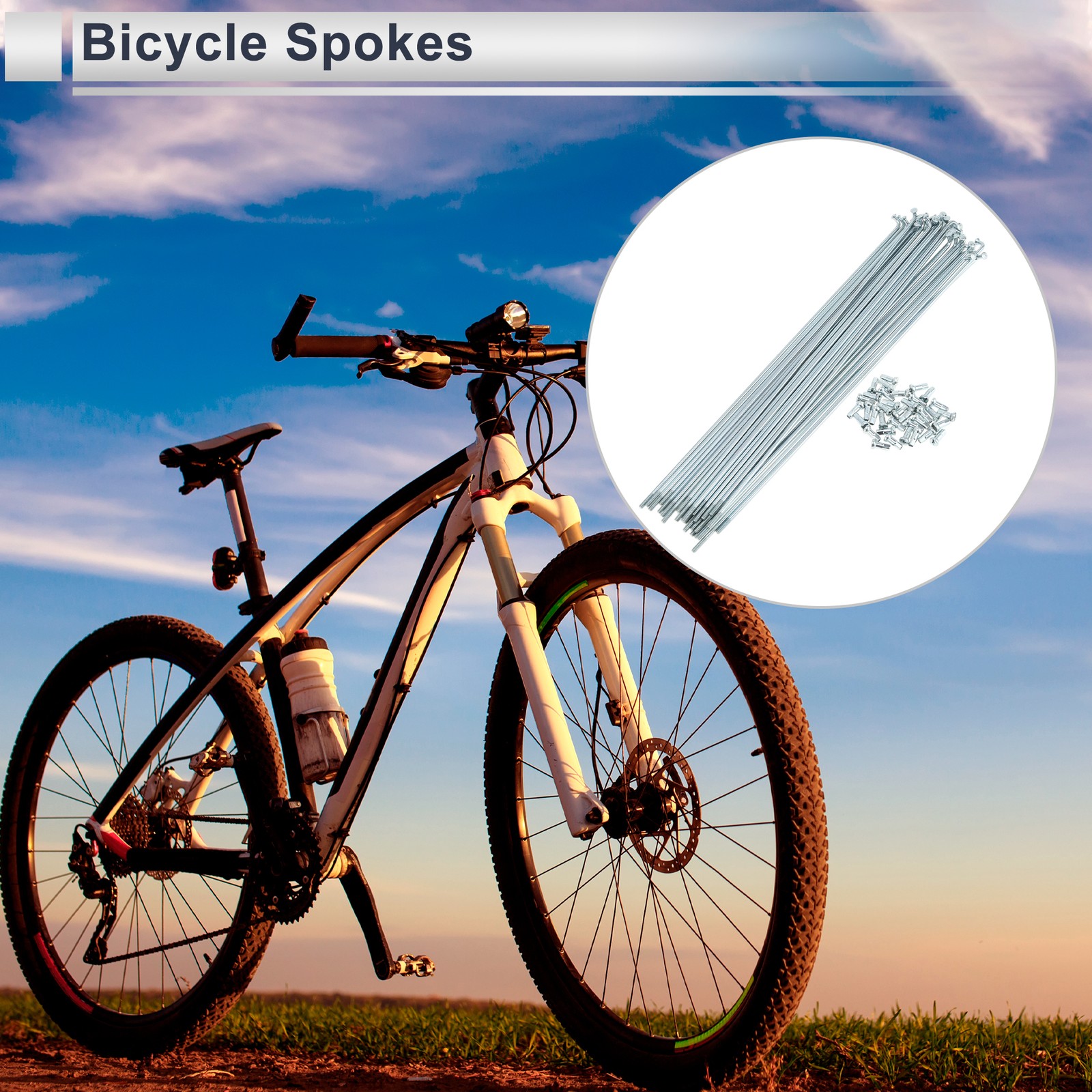 1 Set 12G 247mm Length Bicycle Spokes Nipple Carbon Steel Galvanized Silver Tone
