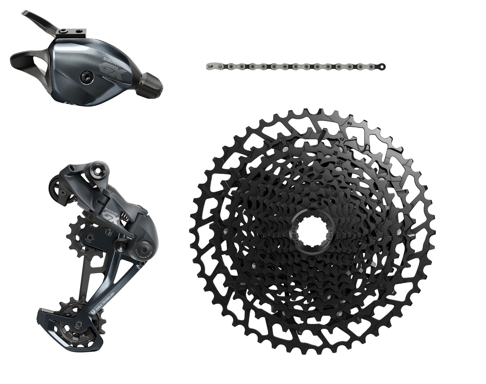 NX/GX Eagle Groupset – SRAM NX/GX Eagle Groupset w/ GX Shifter, Derailleur,