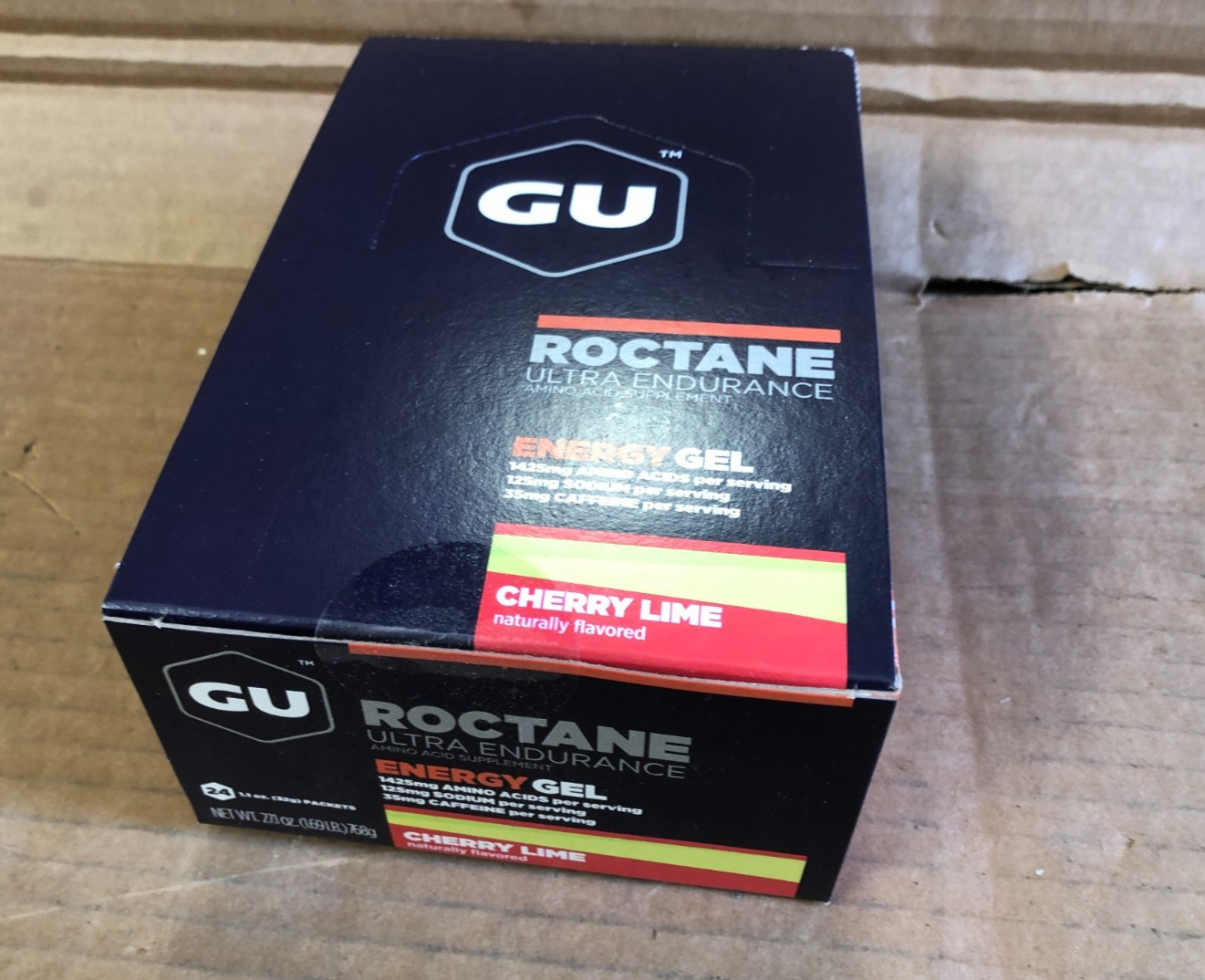GU Roctane Energy Gel Box of 24 cherry lime Red/Yellow