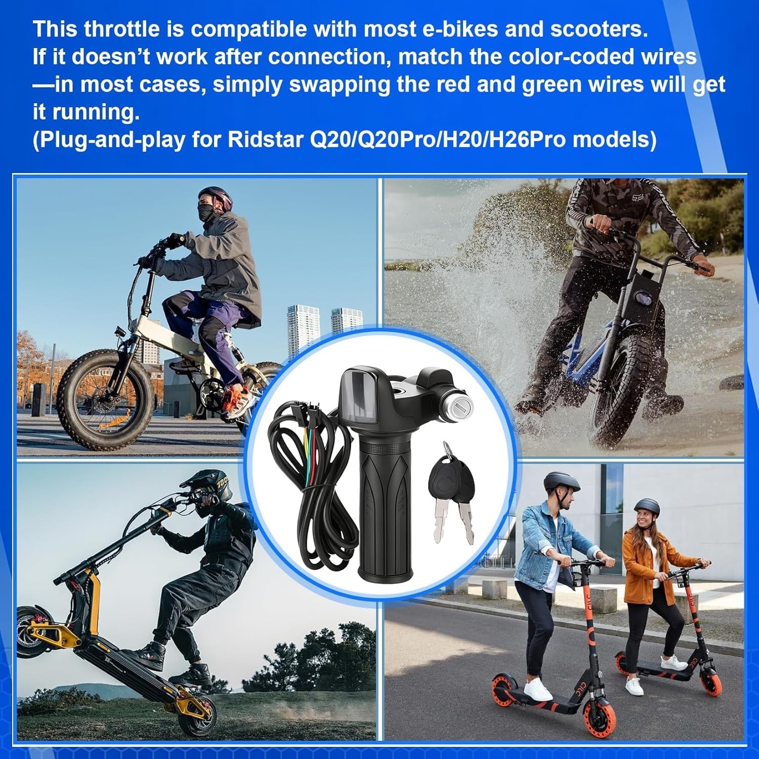 Smooth Acceleration eBike Throttle – 48V with Key Lock and Weather Resistance
