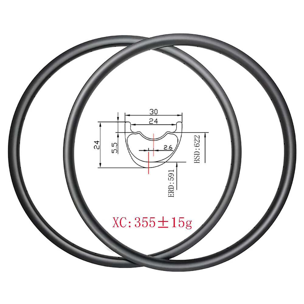 29er MTB Carbon Rims 30mm*24mm Hookless Tubeless UD 3K Matte Glossy 24H 28H 32H