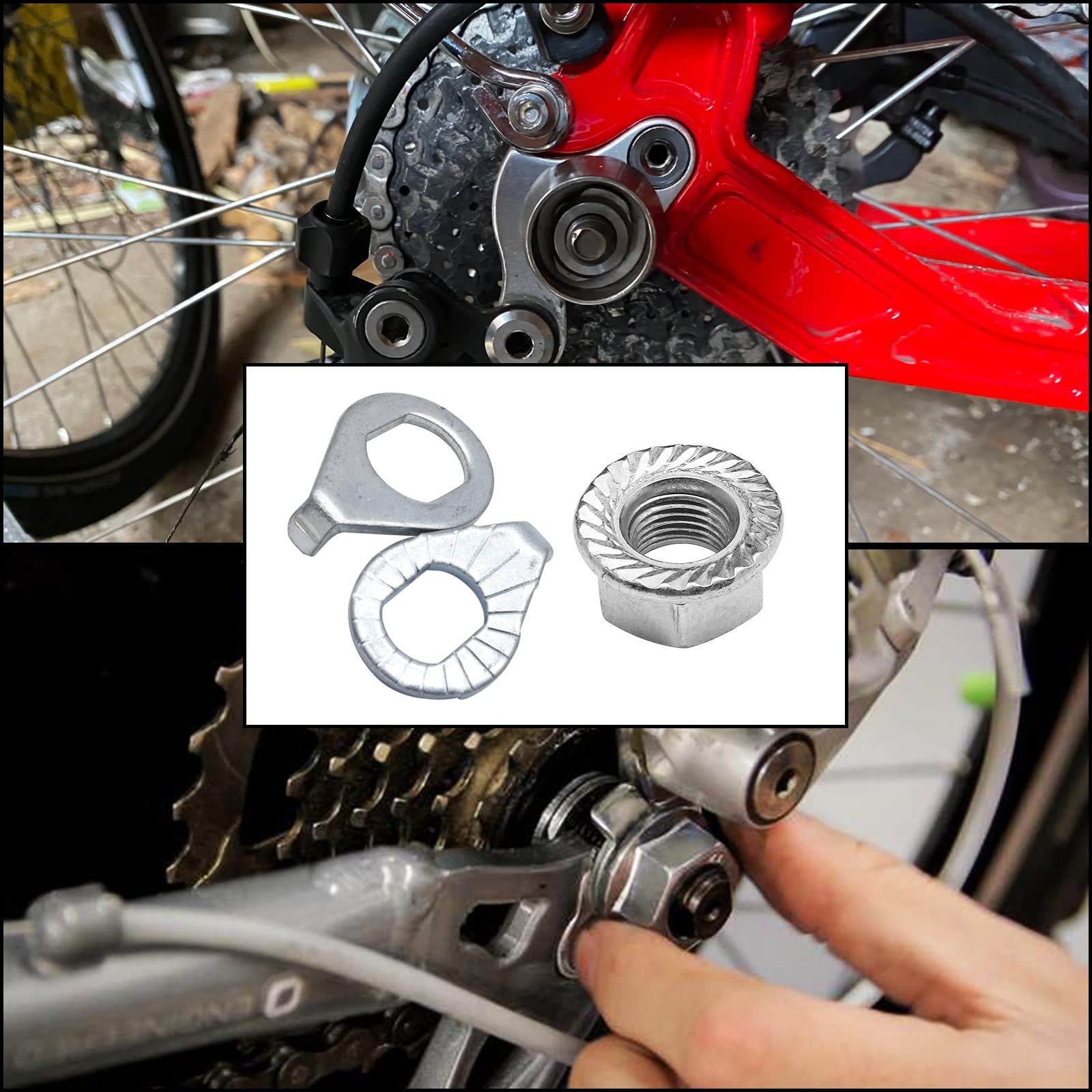 Moicstiy 12 Pcs Bike Wheel Axle Nuts and Safety Washers Kit, 3 Size 12Pcs