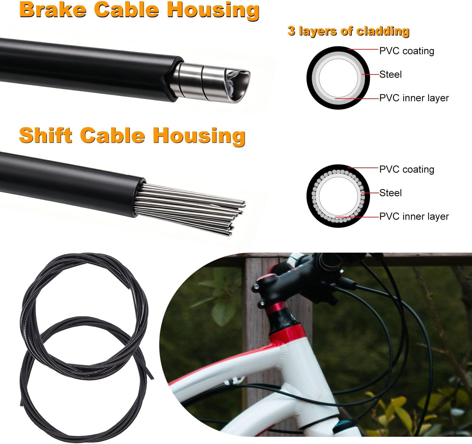 107PCS Stainless Steel Wire Cutter Bike Brake Cable Housing Shifter Cable Housin