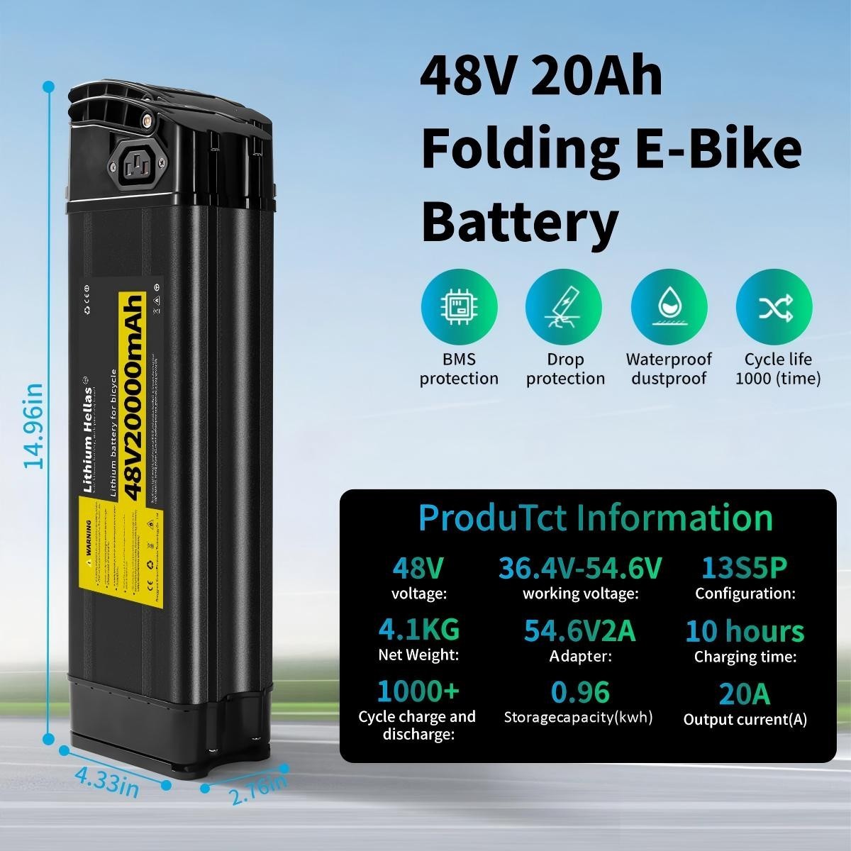 48V20Ah Lithium Battery for Folding Electric Bike,Ebike Replacement Batteries