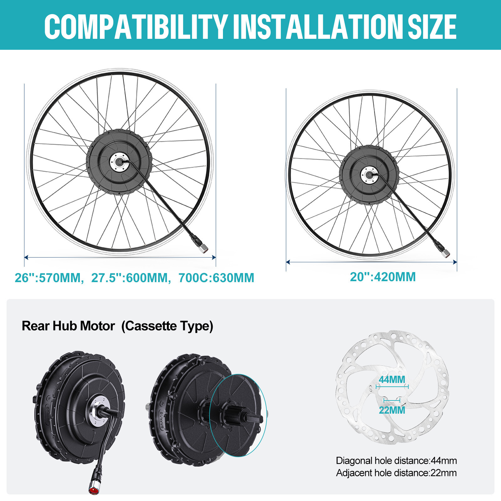 26″27.5″700C Electric Bicycle Rear Wheel Hub Motor Kit E-bike Conversion Set