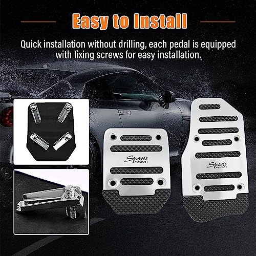 3PCS Non-Slip Car Pedal Pads, Manual Gearbox Gas Pedal Brake Silver&Manual