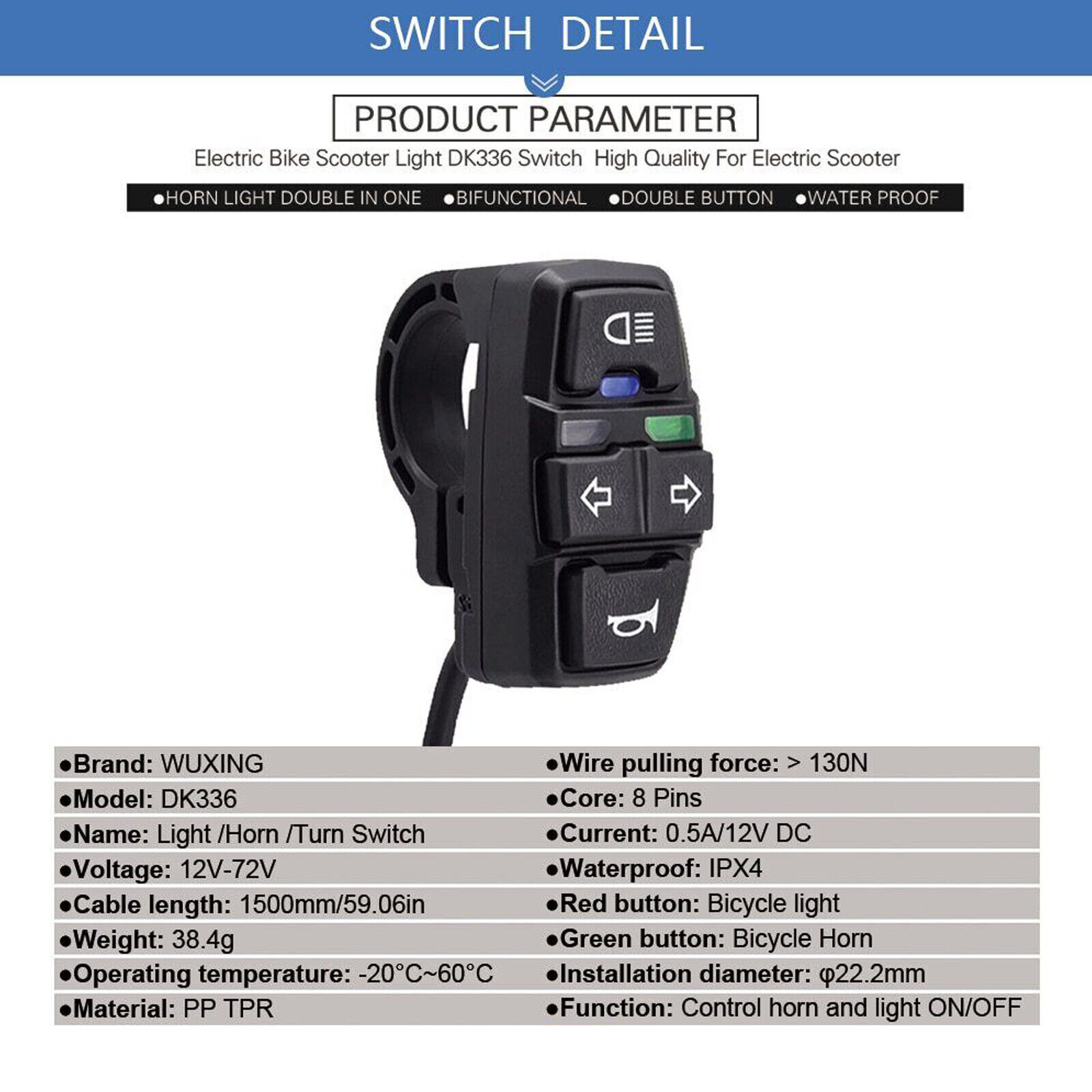 E-Bike Turn Headlight Horn Control Switch For Scooter Electric Bike Motorcycle