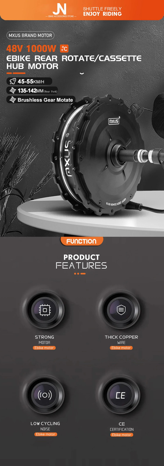 MXUS Brand XF19R Motor 48V 750W 1000W Rear Hub Motor Wheel E-bike Conversion Kit
