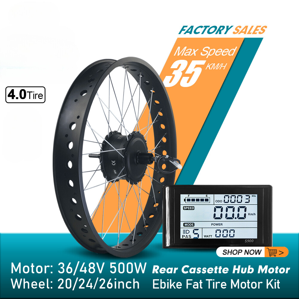 20 24 26″ 4.0 Tire Snow E-Bike Motor Kit 36 48V 500W Rear Cassette Motor Wheel