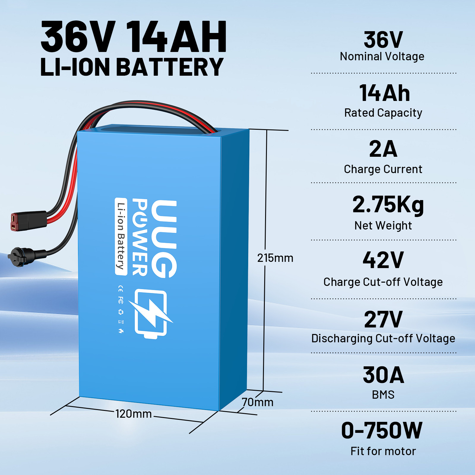 UUG 36V 48V 14AH Battery for 200W-1000W Ebike Electric Bicycle Bike