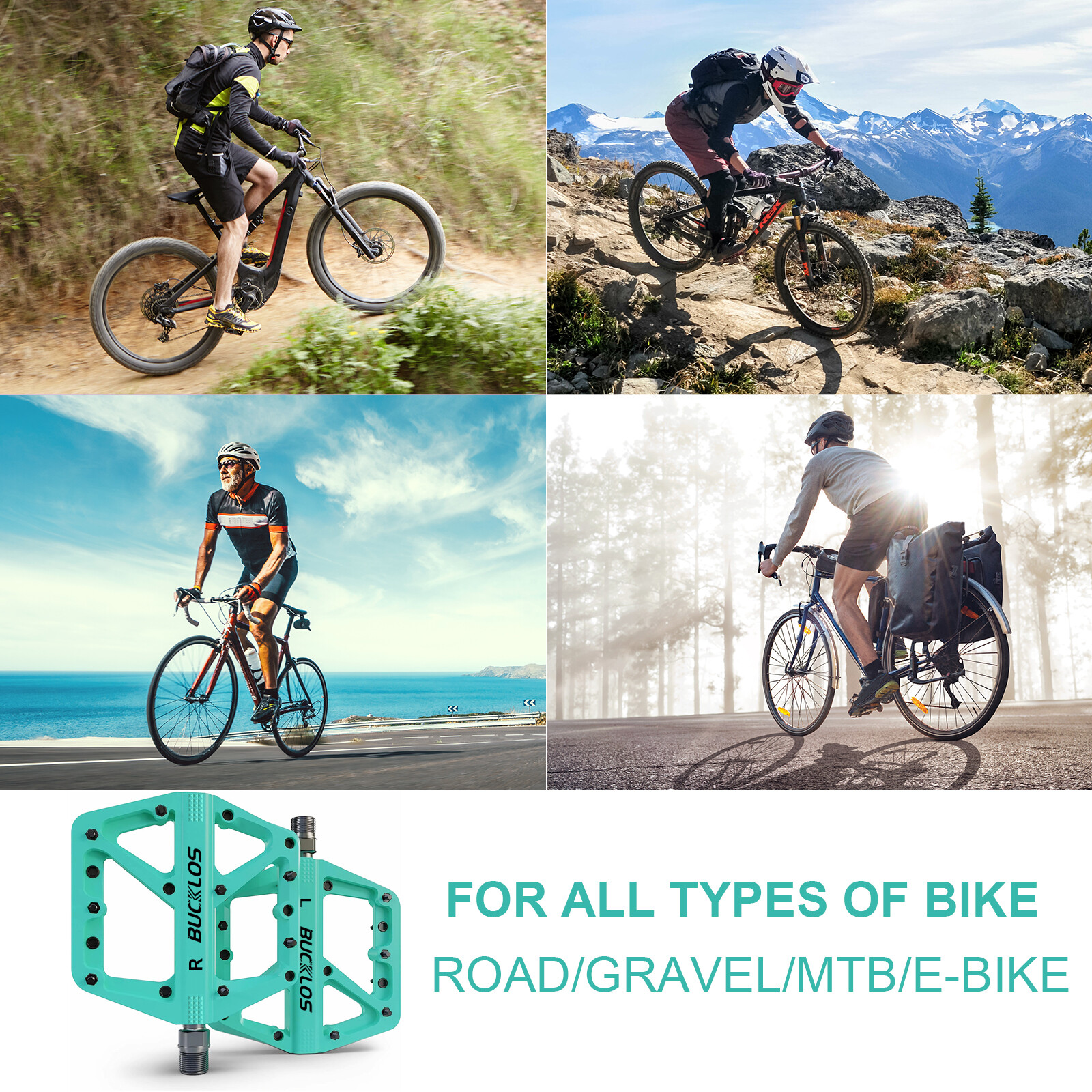Bicycle Mountain MTB Road Bike Cycling Bearing Nylon Flat-platfrom Pedals 9/16”