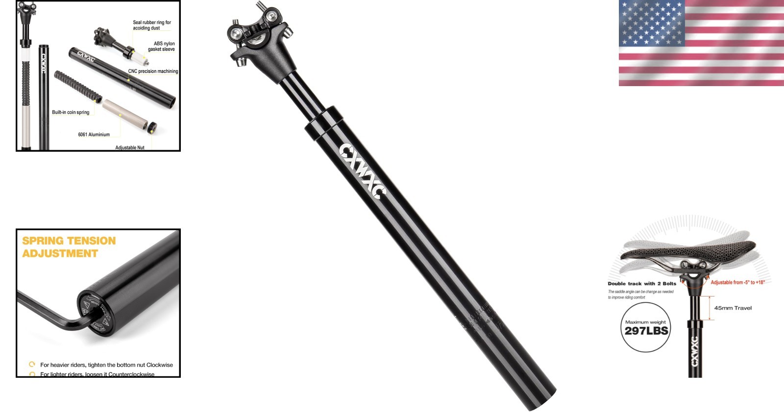 Suspension Seatpost 30.9mm x 400mm – Shock Absorber Bicycle Seat Post – Adjus…