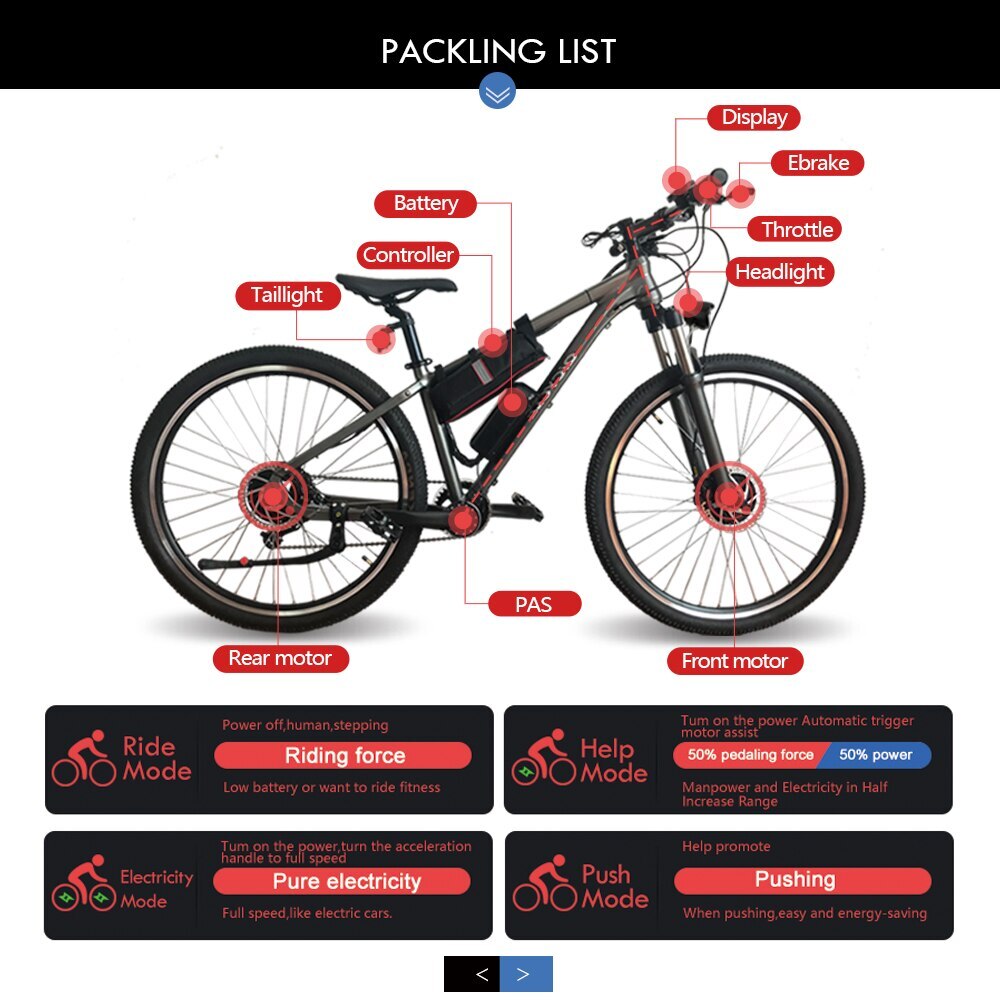 Electric Bike Conversion Kit Rear Rotate Hub Motor 36V/48V 250W Waterproof Plug