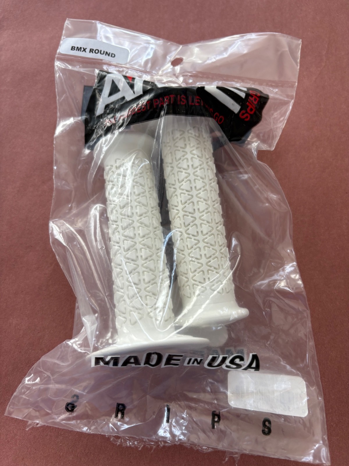 A’ME BMX Grips Round Pattern White Made in USA Old School Reissue