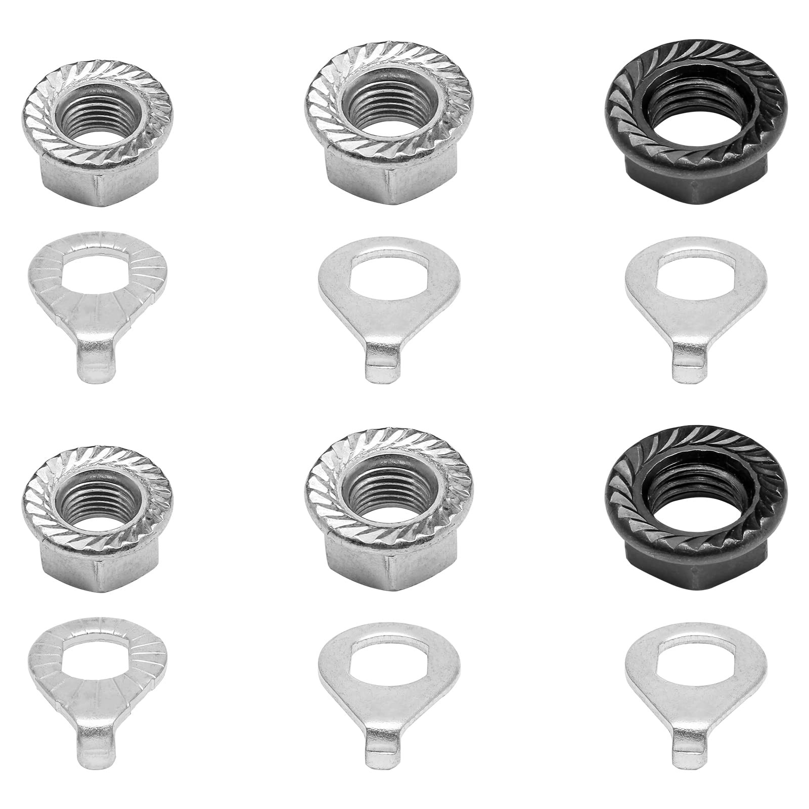 Moicstiy 12 Pcs Bike Wheel Axle Nuts and Safety Washers Kit, 3 Size 12Pcs