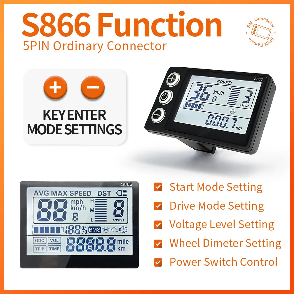 Electric Bicycle 350W/500W Controller with S866 LCD Display for Hub Wheel Motor