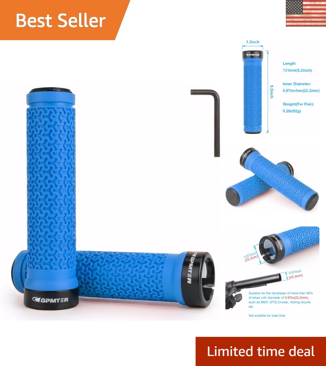 Durable 131mm Bike Handlebar Grips, Blue Anti-Slip for BMX or Mountain Bikes