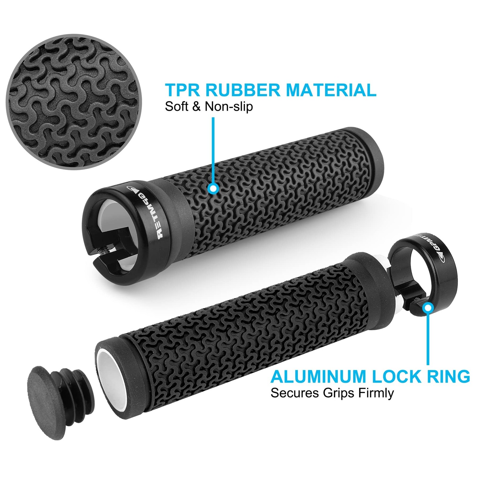GPMTER Bike Handlebar Grips, Single Lock-on 131 mm L x 22.2 Dia, Black