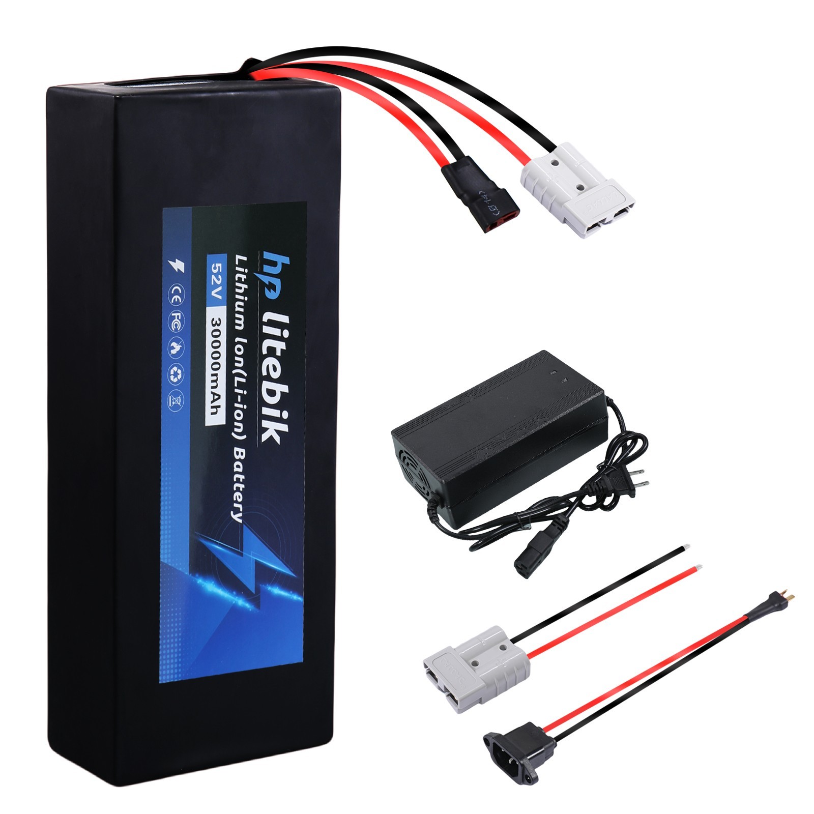 52V 30AH Lithium Battery 50A BMS for 2600W Motors electric bicycle Anderson plug