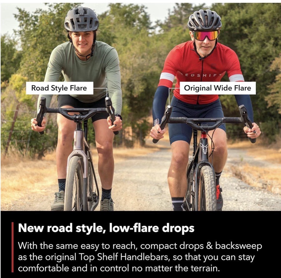 REDSHIFT Top Shelf Low Flare Handlebar Aluminum Drop 50mm of Rise, 44cm Width
