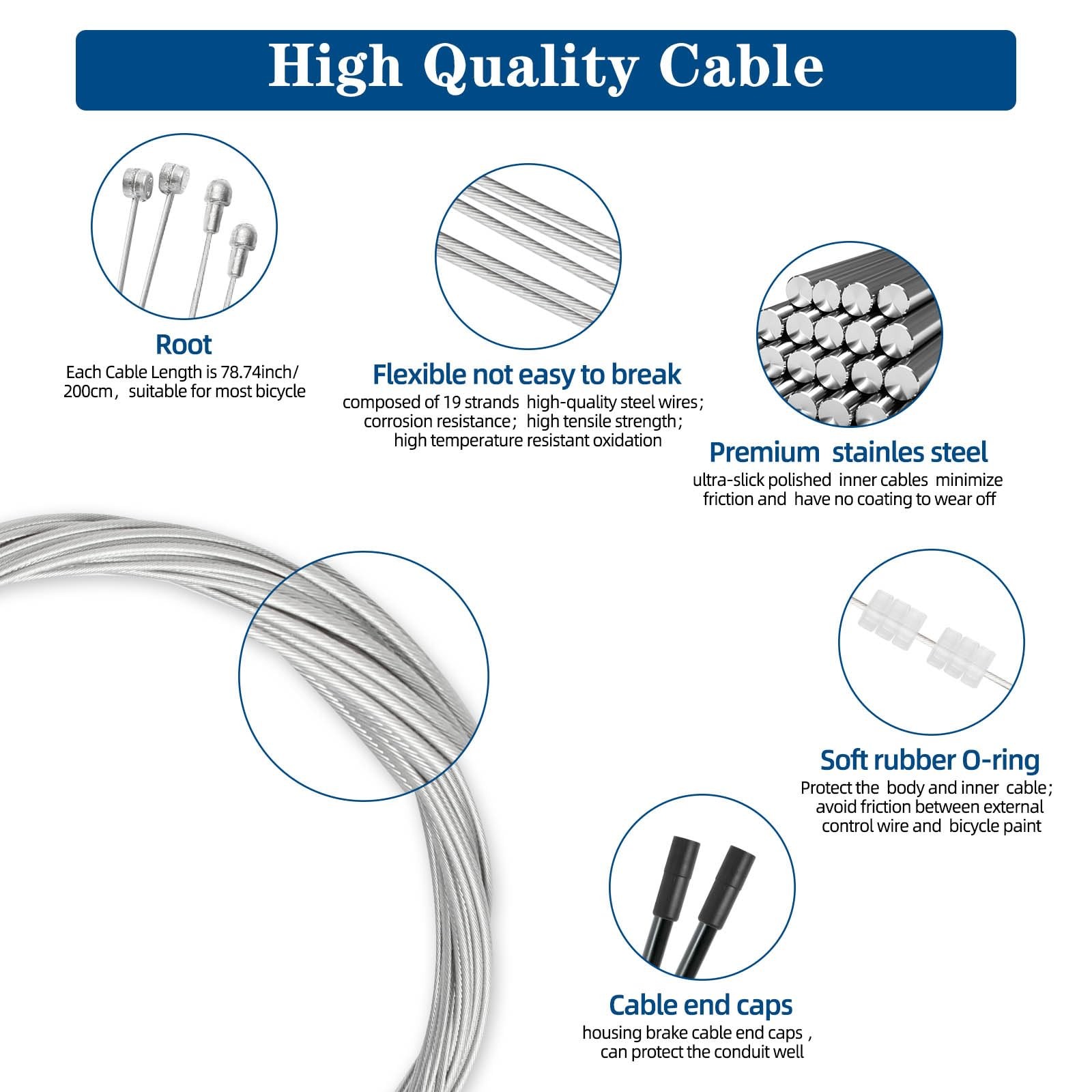 4Pcs Universal Bike Brake Cable Set, Standard As shown in the picture, Silver