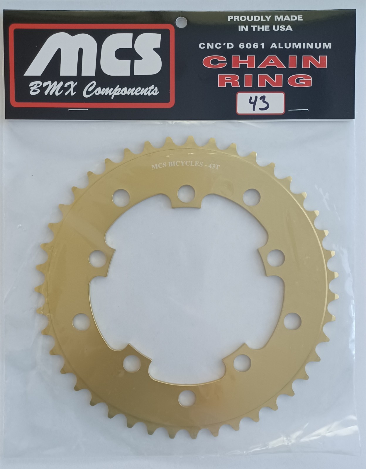 MCS BMX 5-BOLT 110mm CHAINRING USA MADE CNC 43T GOLD