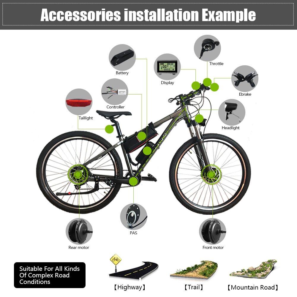 20/26Inch 36V 48V 500W Snow Ebike Rear Rotate Brushless Hub Motor Conversion Kit