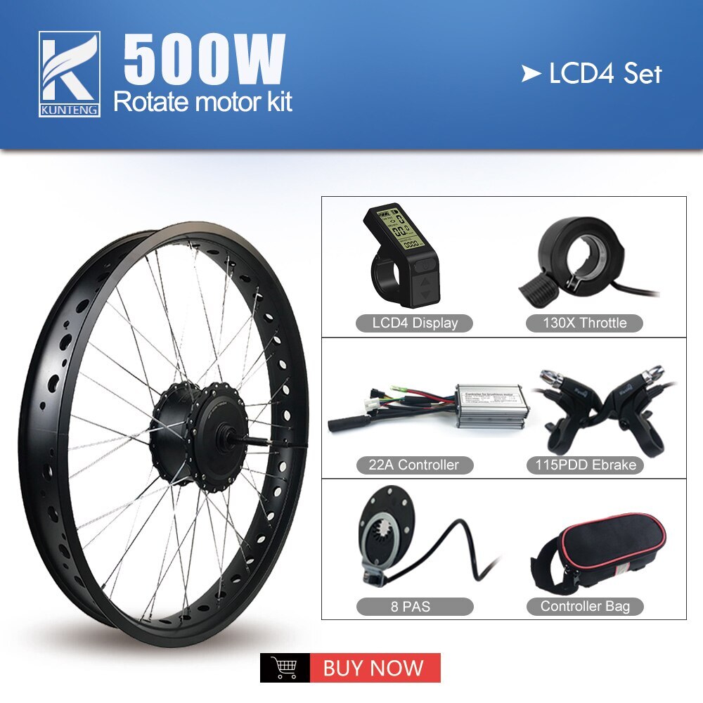 20/26*4.0inch Snow Bike E-bike Conversion Kit 36V 48V 500W Rear Rotate Hub Motor