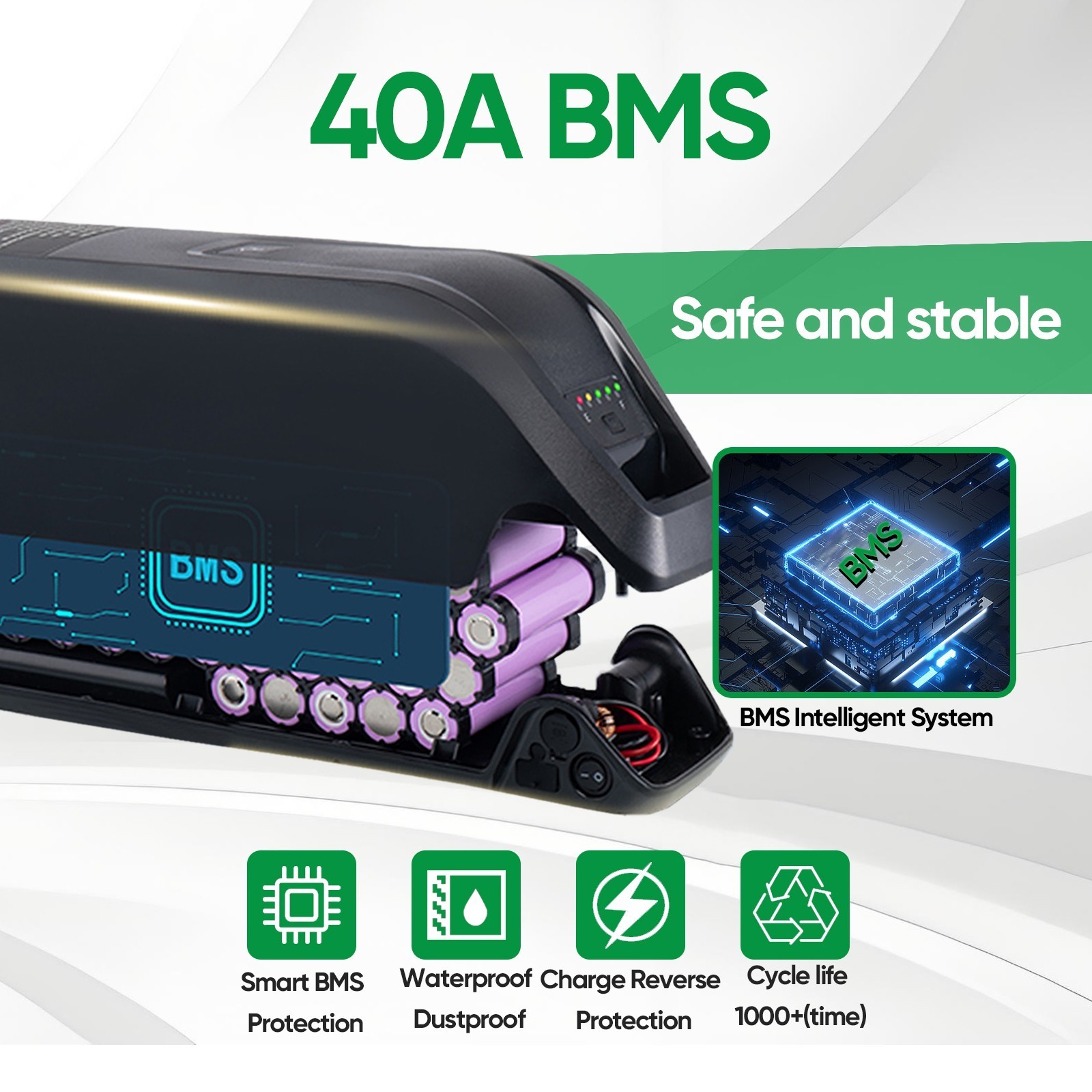 5PIN Electric Bicycle 36V/48V/52V li-ion battery w/ USB port BMS for 2000W Motor