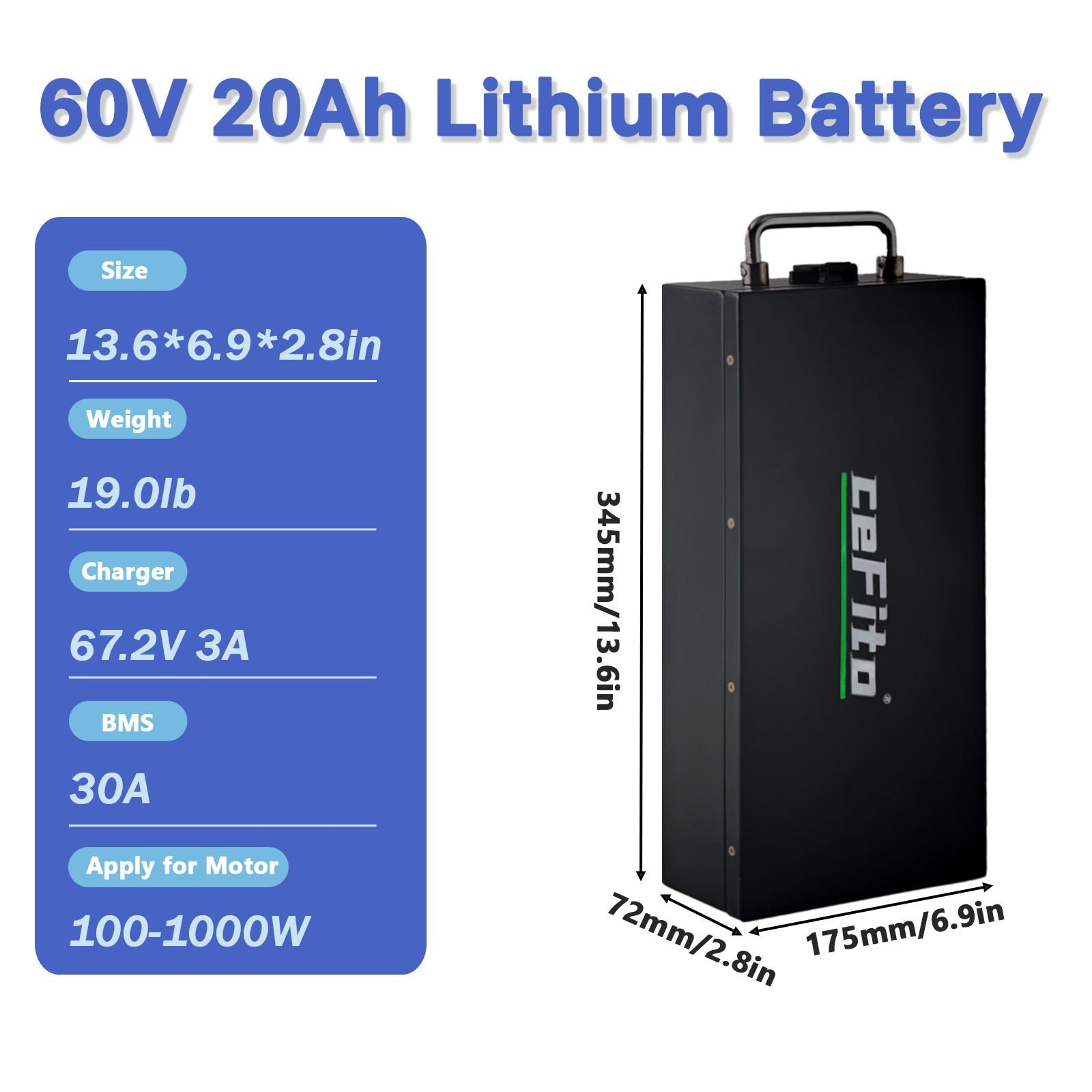 60V 20Ah Battery for 250W 350W 500W 700W 900W 1000W Fat Tire Sco oter