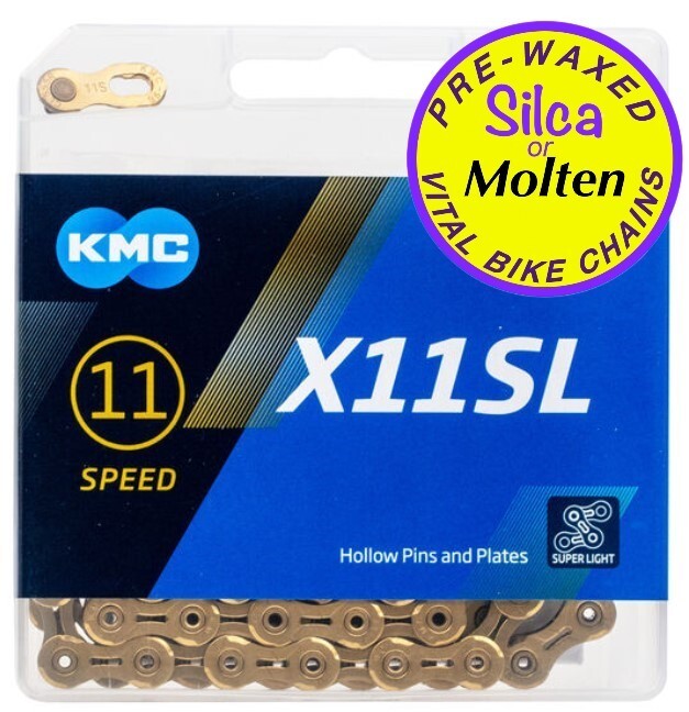 KMC X11SL Chain 11 speed GOLD – SILCA or MOLTEN SPEED wax