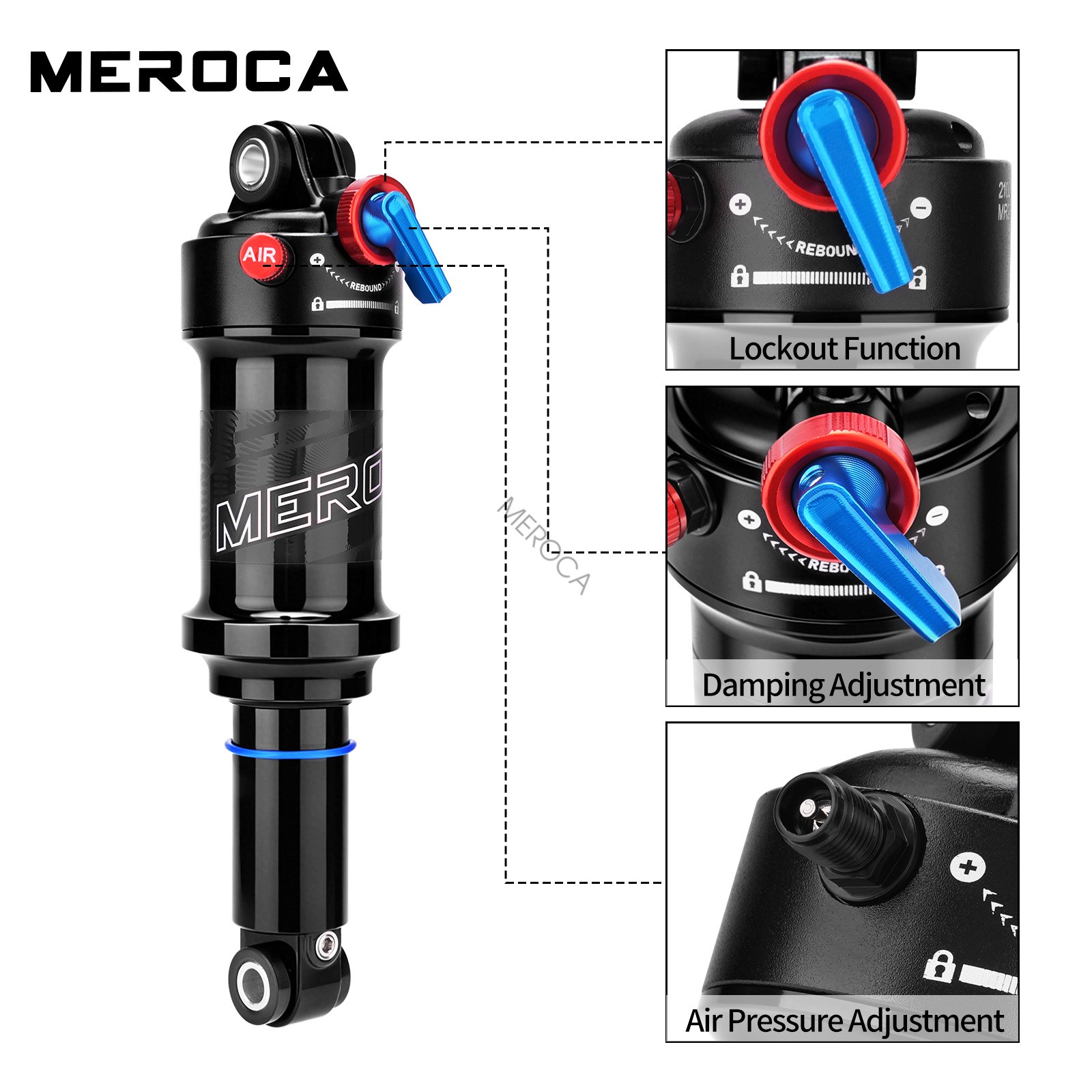MEROCA Bike MTB Air Shock Mountain Bicycle Rear Shock Absorbers 165/190/210mm