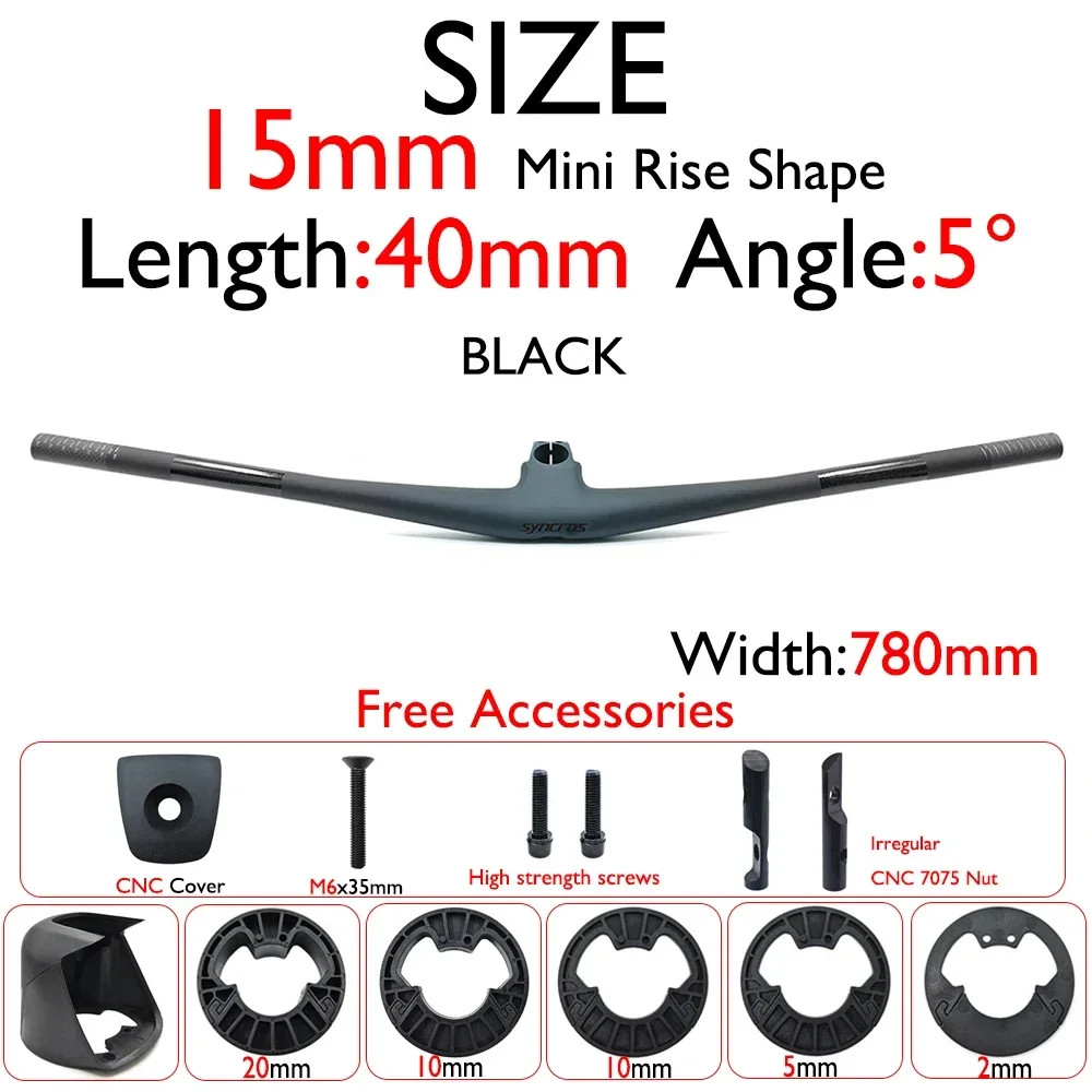 Integrated Mountain Bike Carbon Handlebar Stem 15/25mm Rise 4°/5° Angle 40/50mm