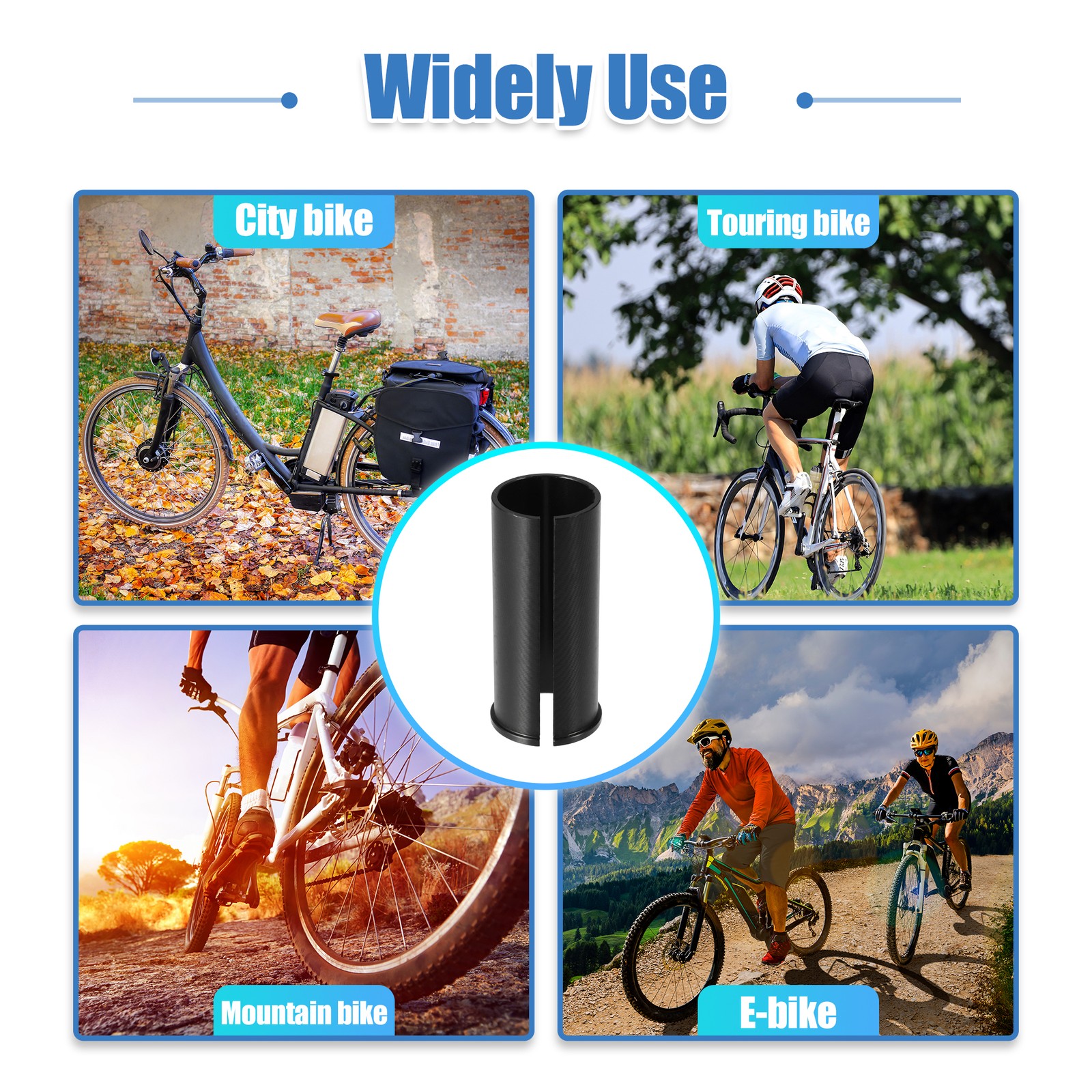 2 Pcs 22.2mm to 25.4mm Bicycle Seat Post Tube Adapter Reducing Sleeve Black