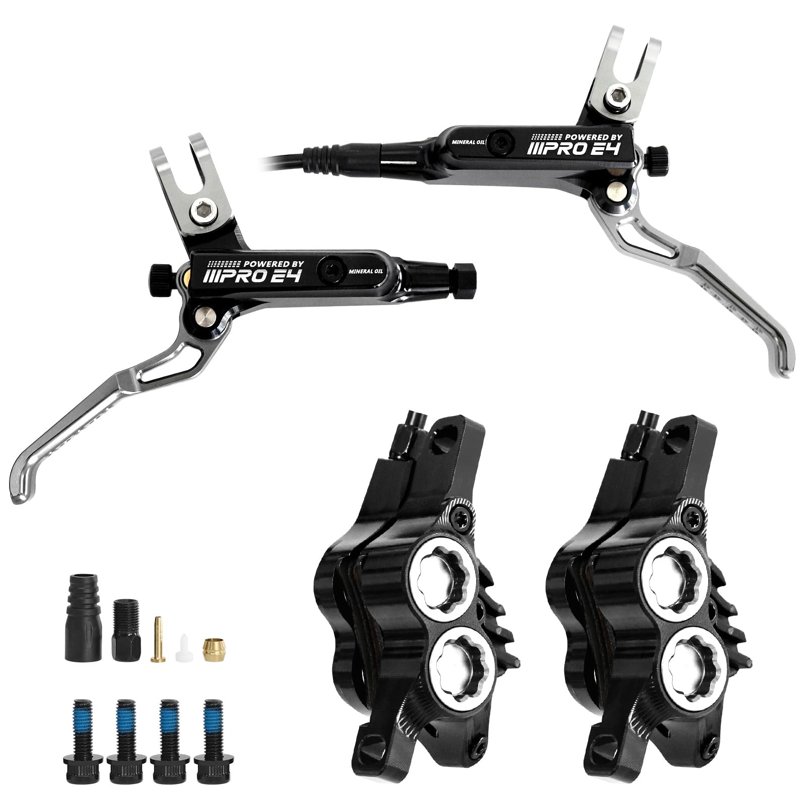 IIIPRO E4 MTB Hydraulic Disc Brake Set, 4-Piston Hydraulic Brake Kit with Cer…