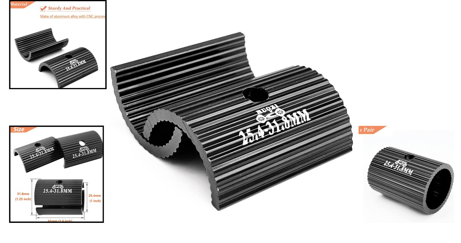 Lightweight Black Aluminum Handlebar Shim – 25.4 to 31.8MM for Easy Installation
