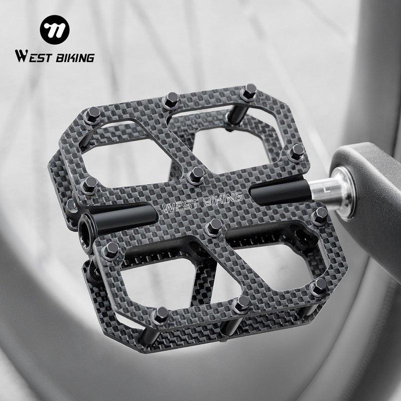 WEST BIKING Carbon Fiber Road Bike Pedals 3 Bearing Titanium Axis Bicycle Pedals