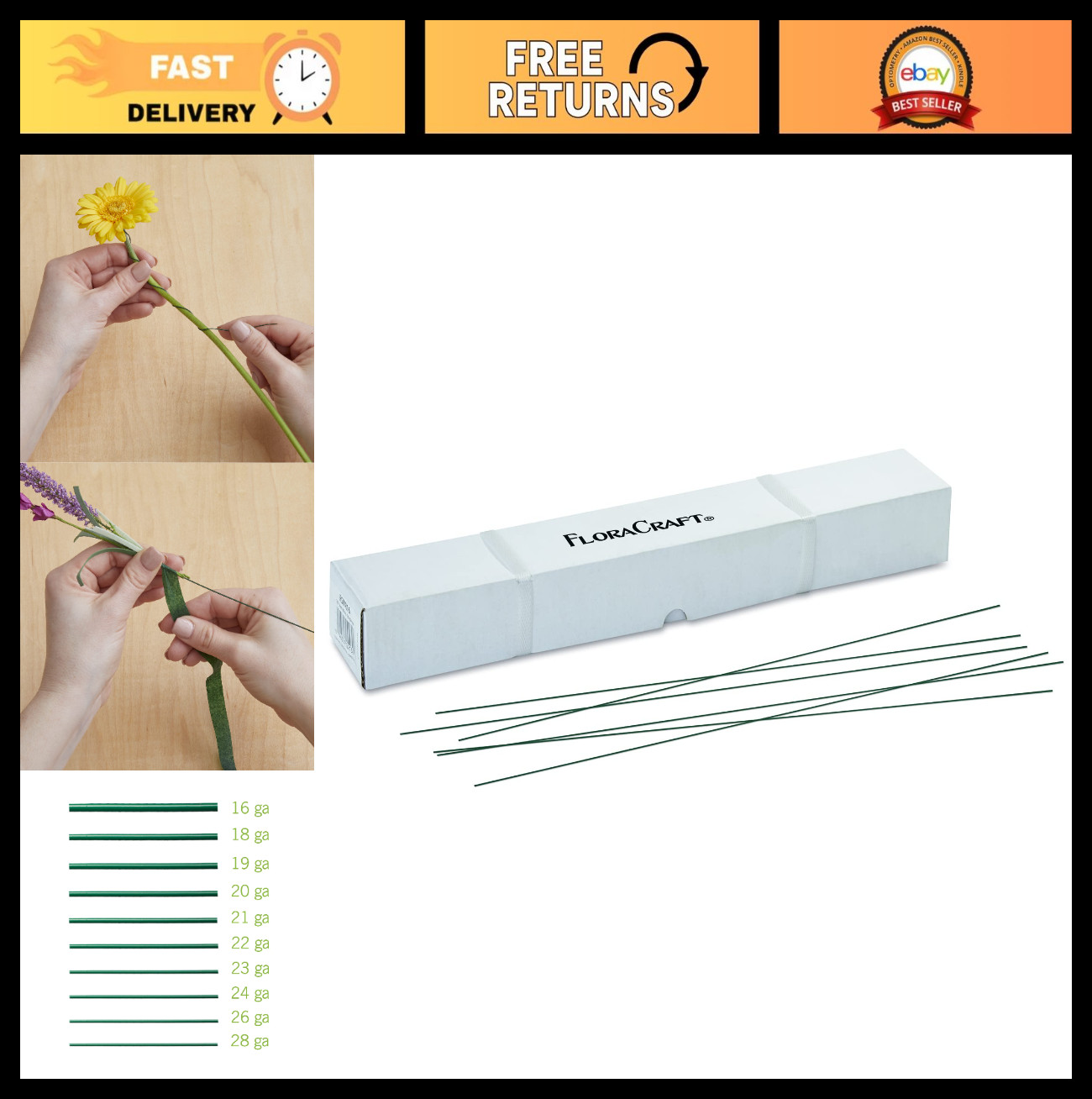 22 Gauge Floral Stem Wire – 18 Inch Green Craft Wire, 12 Pound Box for DIY Proje