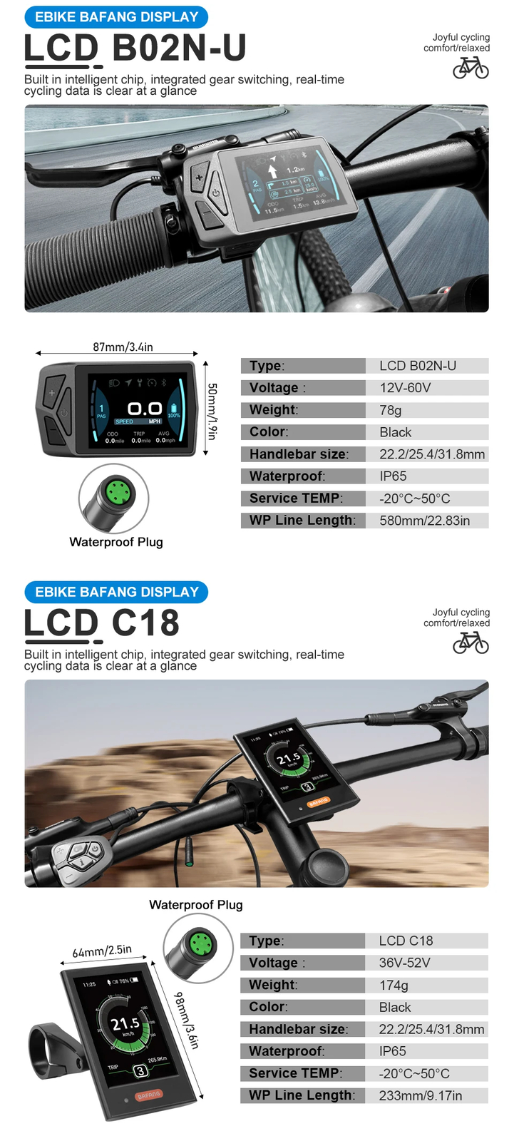 E-bike Intelligent LCD Screen Waterproof 5 Pin Colour LED Display for Mid Motor