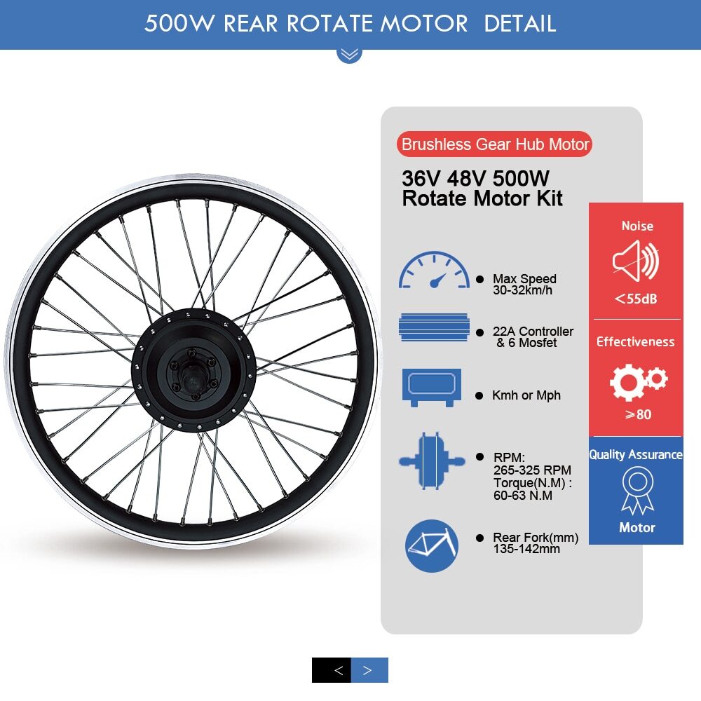 36V48V 500W EBike Conversion Kit Rear Rotate Hub Motor16 20 24-29inch 700C Wheel